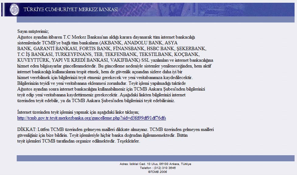 tcmb tcmb Sahte E postalara dikkat!