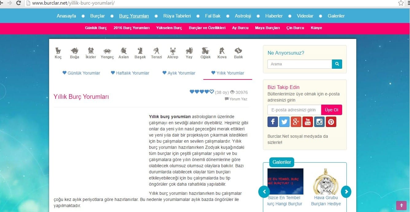 Yıllık Burç Yorumları ve Burçlar