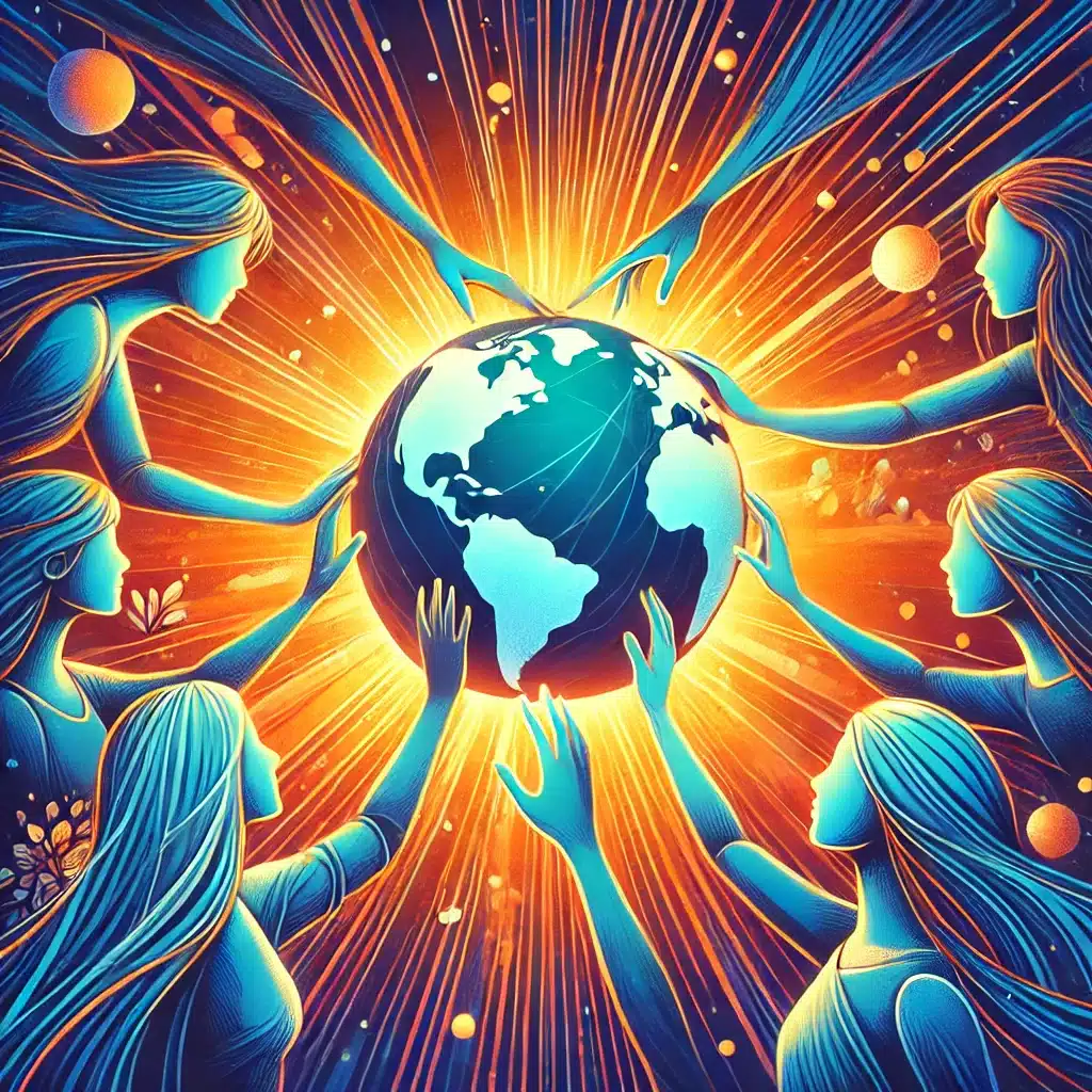 An artistic digital illustration of a group of wom